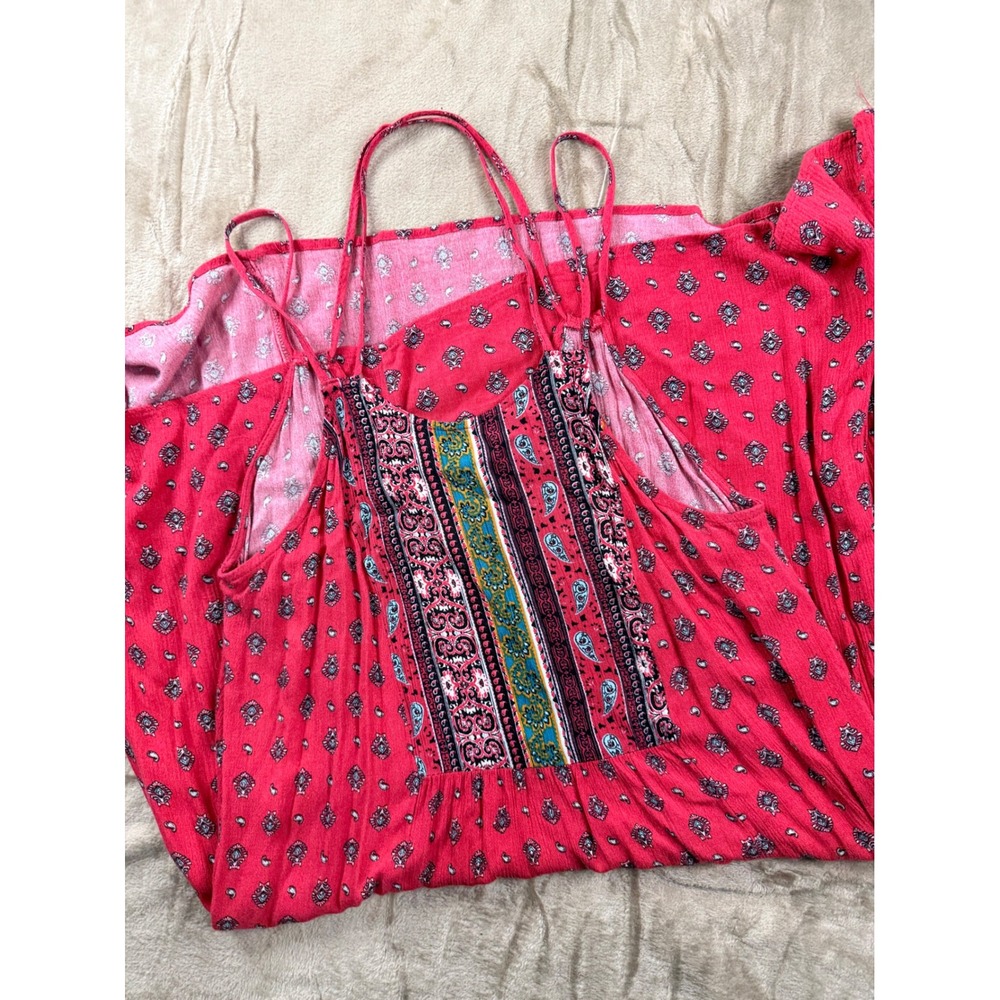Pink Rose Womens‎ Red Paisley Slip Dress Boho Strappy  Print Size M Sundress